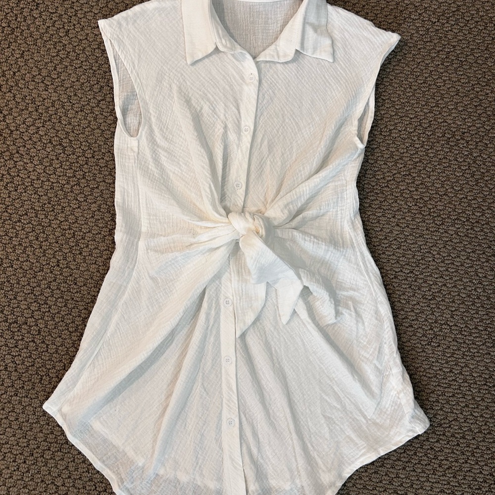 White Button-Down Swim Coverup